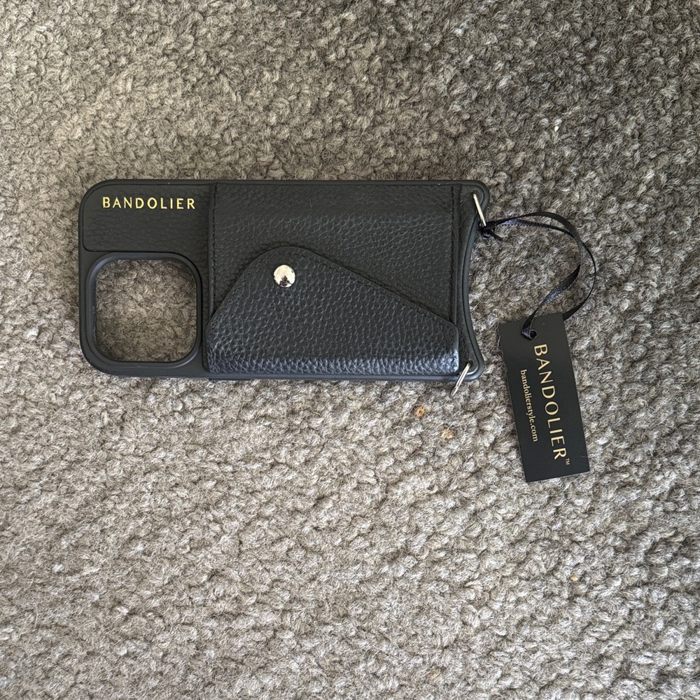 Bandolier Black Leather Phone Case with Gold Accents
